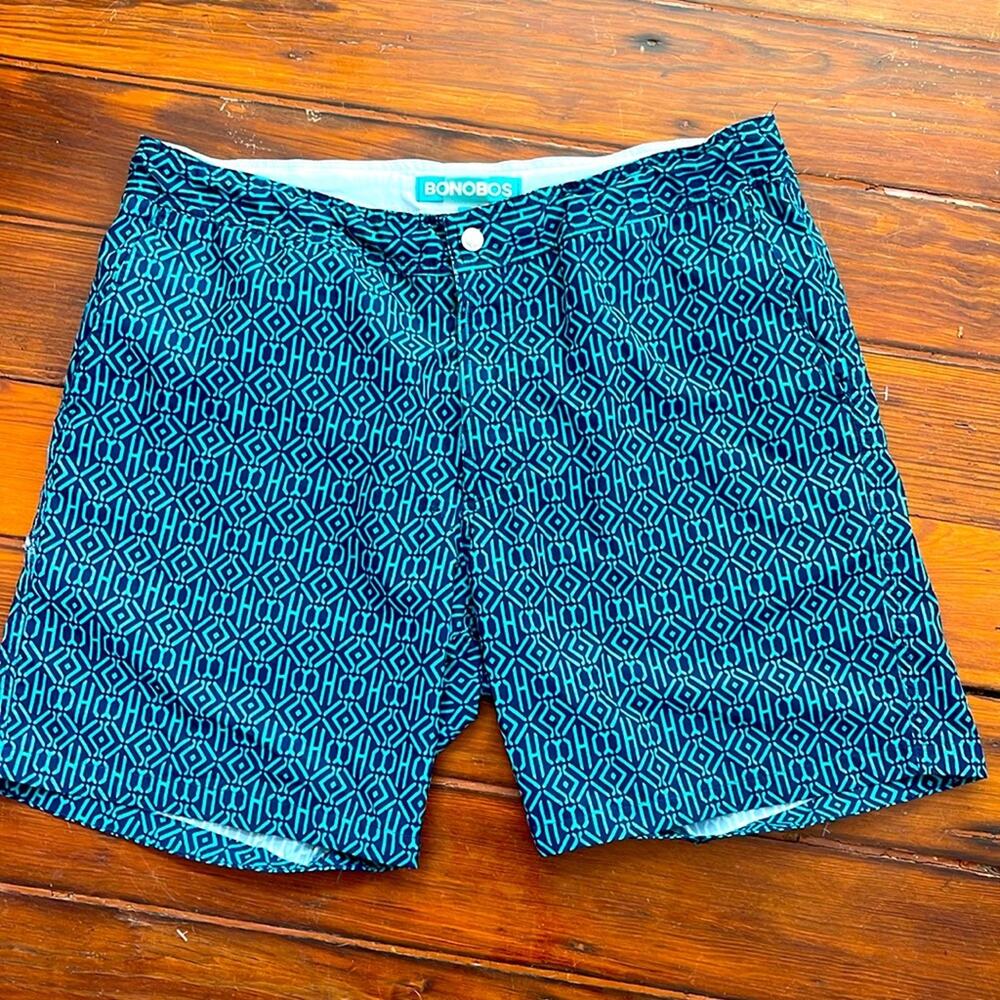Bonobos geometric print lined swim trunks sz 34